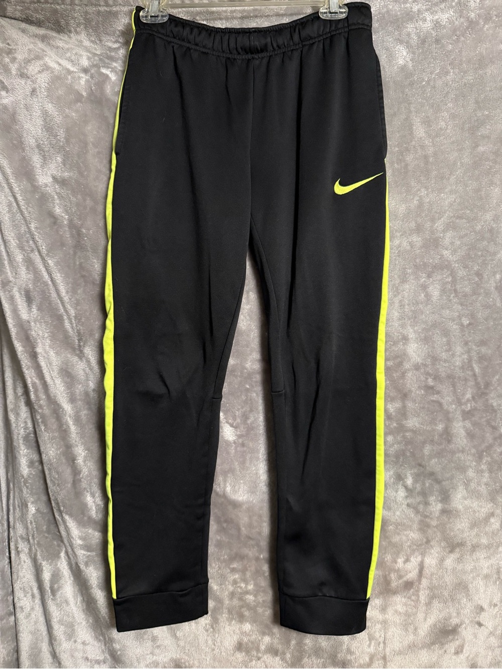 Nike Black Joggers with Neon Yellow Side Stripes